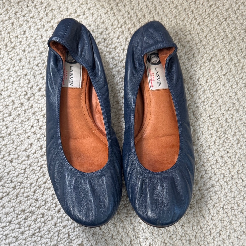 Lanvin Navy Leather Ballet Flats